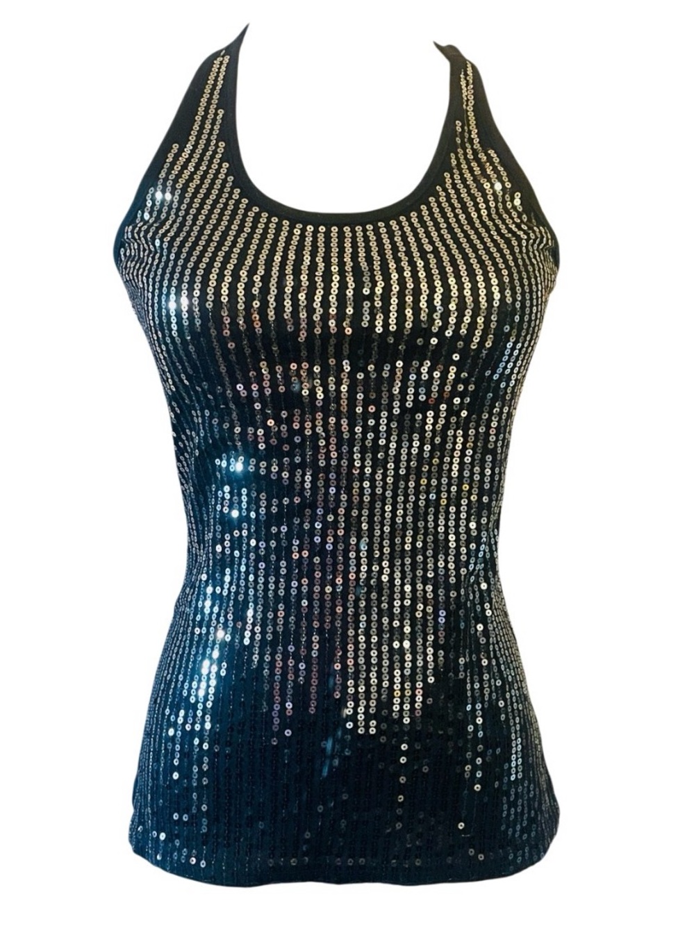 Selena Gomez Dream Out Loud Black Halter Neck Silver Sequin Tank Size Small